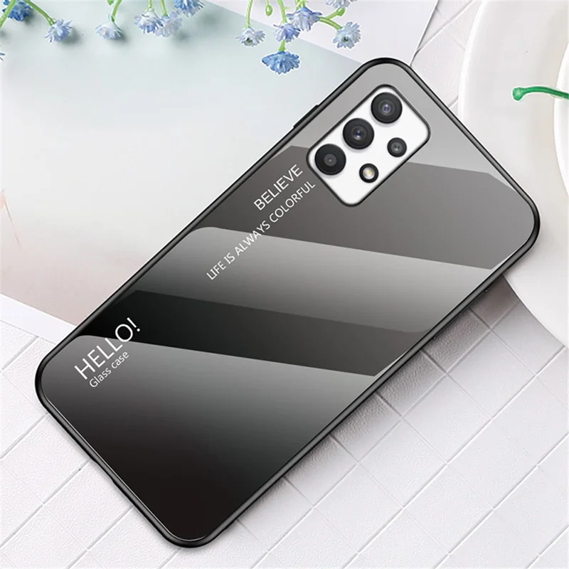 Gradient Color Tempered Glass + PC + TPU Shockproof Mobile Phone Case Cover for Samsung Galaxy A33 5G - Gradient Black Grey
