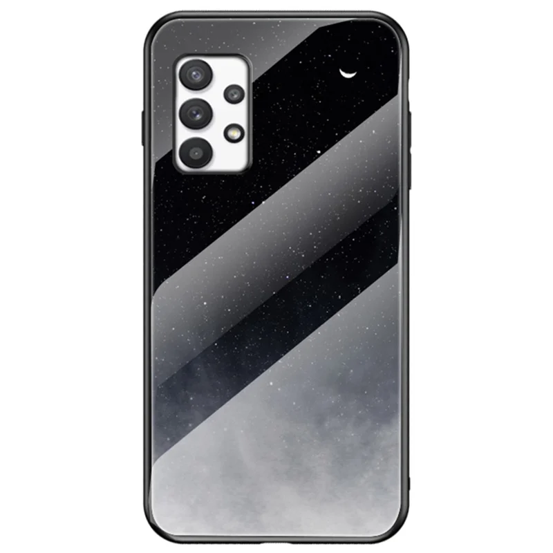 Drop-resistant Tempered Glass + PC + TPU Hybrid Shell Starry Sky Pattern Phone Case for Samsung Galaxy A53 5G - Starry Crescent Moon