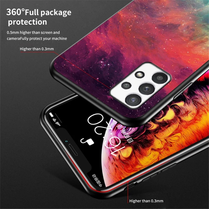 Drop-resistant Tempered Glass + PC + TPU Hybrid Shell Starry Sky Pattern Phone Case for Samsung Galaxy A53 5G - Starry Crescent Moon