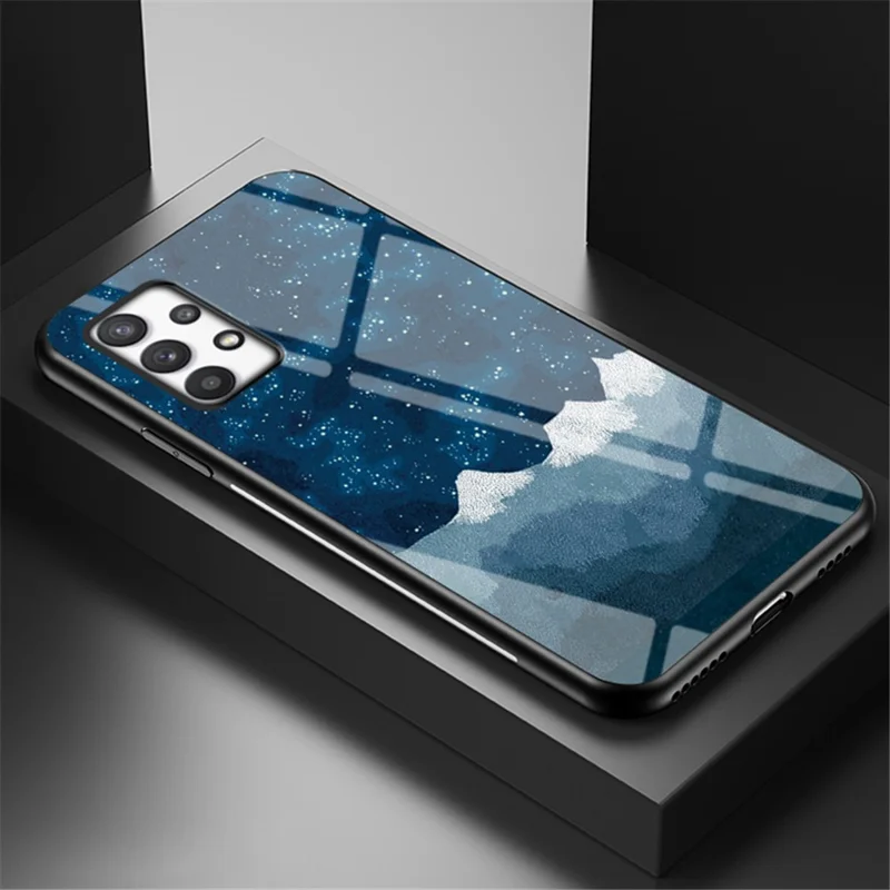 Starry Sky Pattern Tempered Glass + PC + TPU Protective Phone Case Cover for Samsung Galaxy A33 5G - Scattering Starry Sky