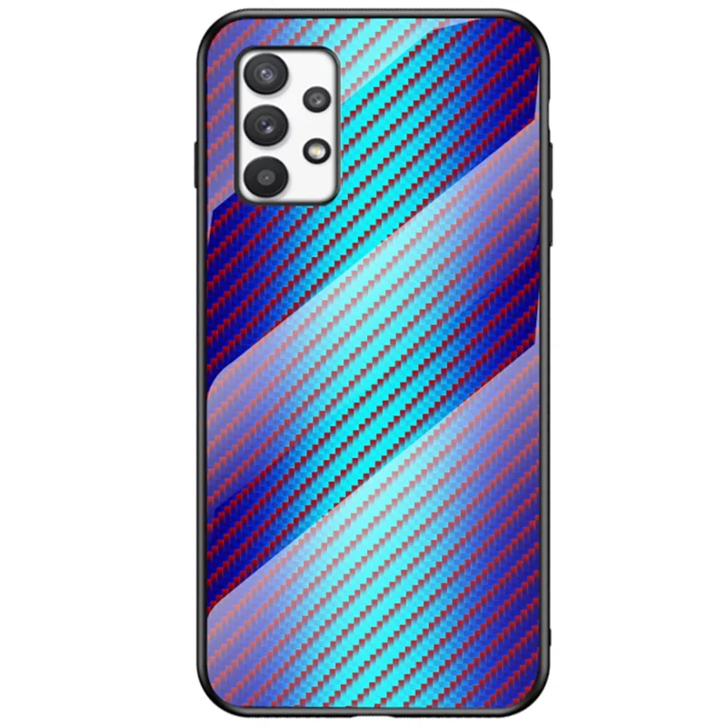 Carbon Fiber Texture Tempered Glass Back PC+TPU Cover Anti-fingerprint Scratch-resistant Phone Case for Samsung Galaxy A53 5G  - Blue