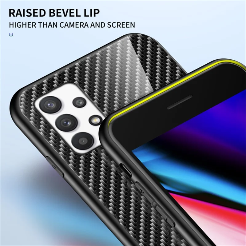 Carbon Fiber Texture Tempered Glass Back PC+TPU Cover Anti-fingerprint Scratch-resistant Phone Case for Samsung Galaxy A53 5G  - Blue