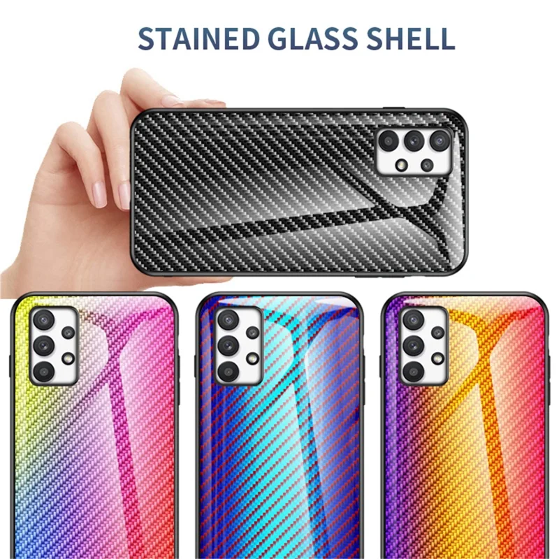 Carbon Fiber Texture Tempered Glass Back PC+TPU Cover Anti-fingerprint Scratch-resistant Phone Case for Samsung Galaxy A53 5G  - Blue