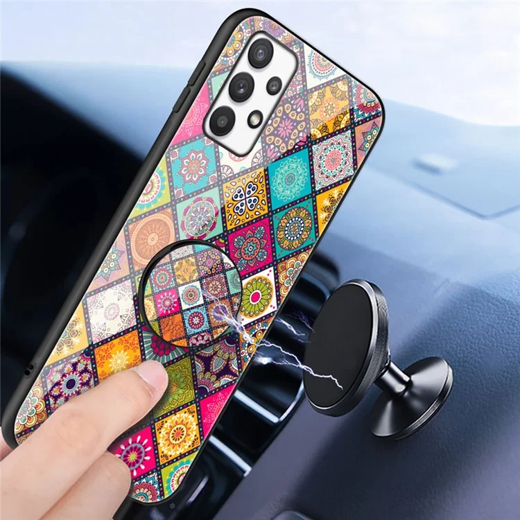 Para Samsung Galaxy A33 5G Stylish Pattern Kickstand Tempered Glass + PC + TPU Shockproof Phone Case Cover with Lanyard - Color Pattern