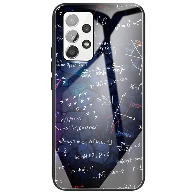 Pattern Printing Anti-Scratch Tempered Glass Back Soft TPU Frame Shock-Absorption Phone Case for Samsung Galaxy A53 5G - Equation