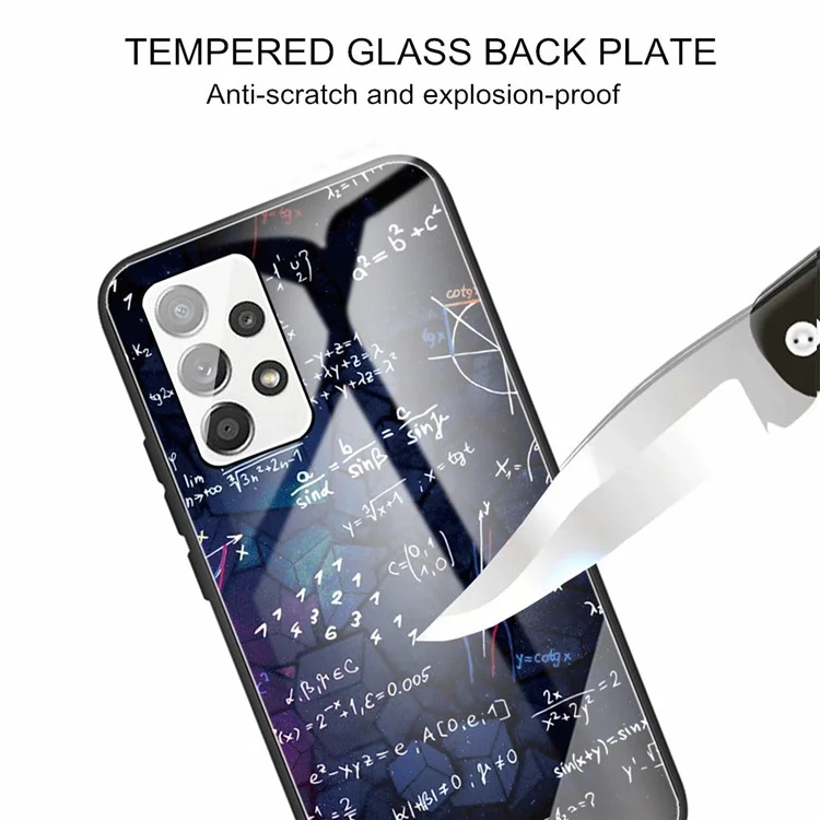 Pattern Printing Anti-Scratch Tempered Glass Back Soft TPU Frame Shock-Absorption Phone Case for Samsung Galaxy A53 5G - Equation