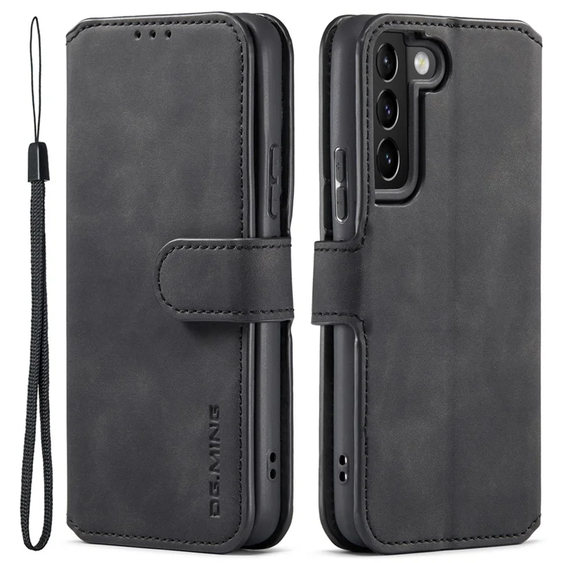 DG.MING Retro Leather Case Anti-drop Well-protected Wallet Stand Phone Cover for Samsung Galaxy S22+ 5G - Black