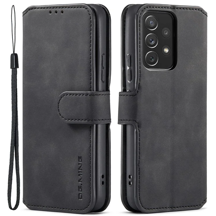 DG.MING Stand Wallet Design Retro Style PU Leather Cover Inner Soft TPU Phone Case for Samsung Galaxy A53 5G - Black