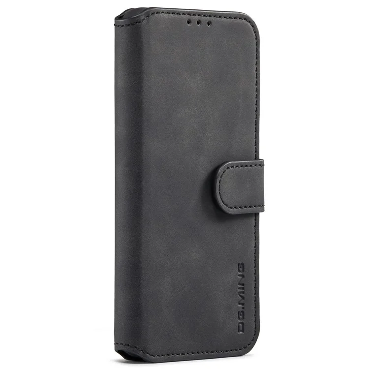 DG.MING Stand Wallet Design Retro Style PU Leather Cover Inner Soft TPU Phone Case for Samsung Galaxy A53 5G - Black