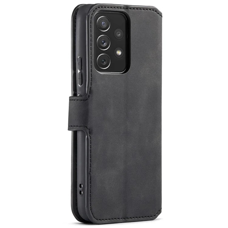 DG.MING Stand Wallet Design Retro Style PU Leather Cover Inner Soft TPU Phone Case for Samsung Galaxy A53 5G - Black