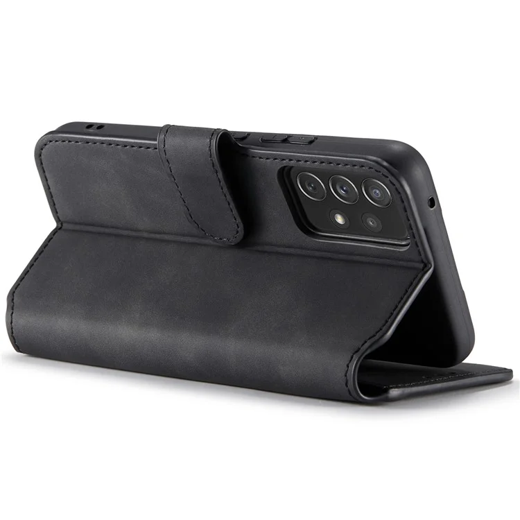 DG.MING Stand Wallet Design Retro Style PU Leather Cover Inner Soft TPU Phone Case for Samsung Galaxy A53 5G - Black