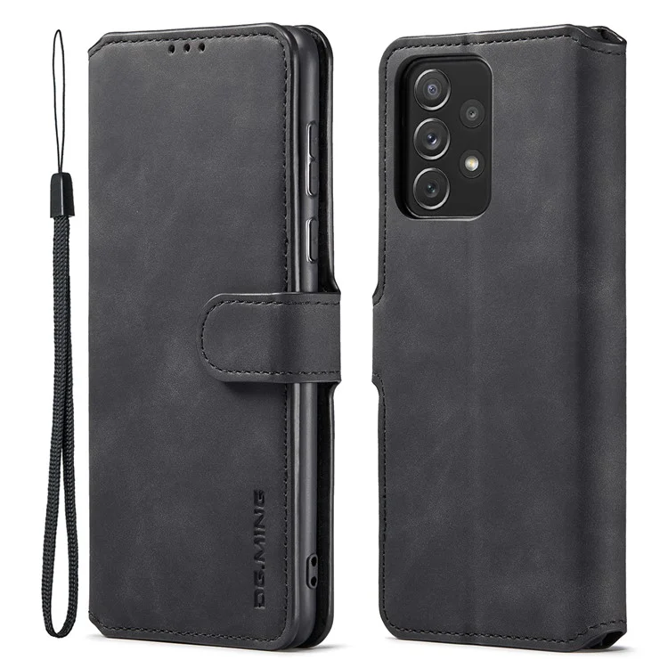 DG.MING Retro Style Shockproof Phone Case PU Leather Stand Wallet Magnetic Clasp Cover for Samsung Galaxy A73 5G - Black