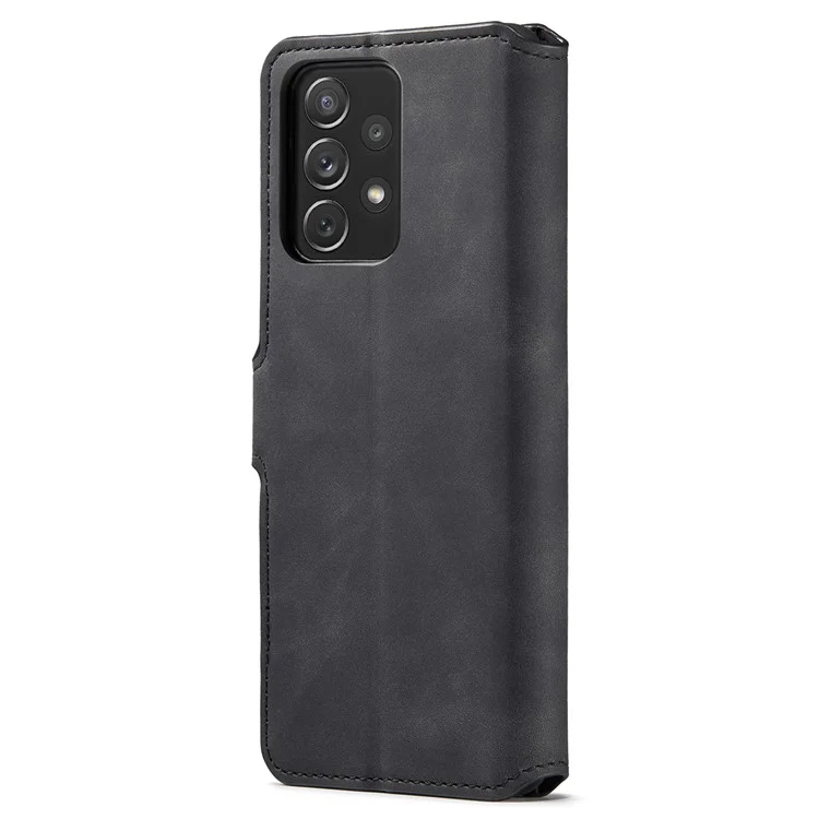 DG.MING Retro Style Shockproof Phone Case PU Leather Stand Wallet Magnetic Clasp Cover for Samsung Galaxy A73 5G - Black