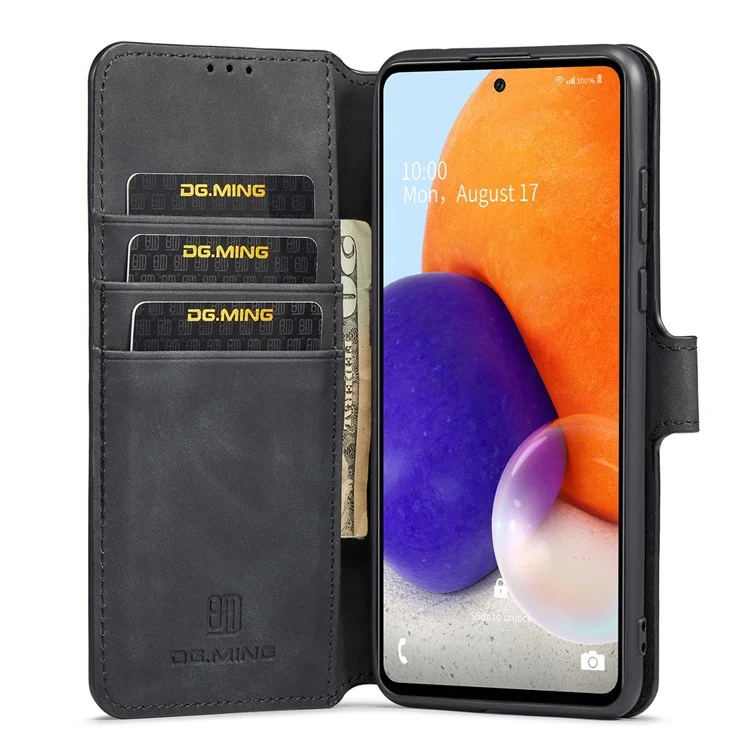 DG.MING Retro Style Shockproof Phone Case PU Leather Stand Wallet Magnetic Clasp Cover for Samsung Galaxy A73 5G - Black