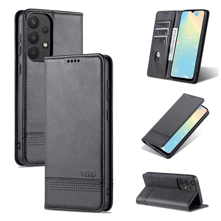 AZNS Phone Bag Case Strong Magnetic Auto-absorbed Cover PU Leather Stand Wallet Smartphone Case for Samsung Galaxy A33 5G - Black
