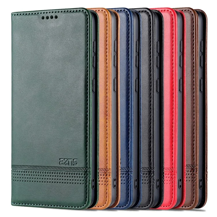 AZNS Phone Bag Case Strong Magnetic Auto-absorbed Cover PU Leather Stand Wallet Smartphone Case for Samsung Galaxy A33 5G - Black