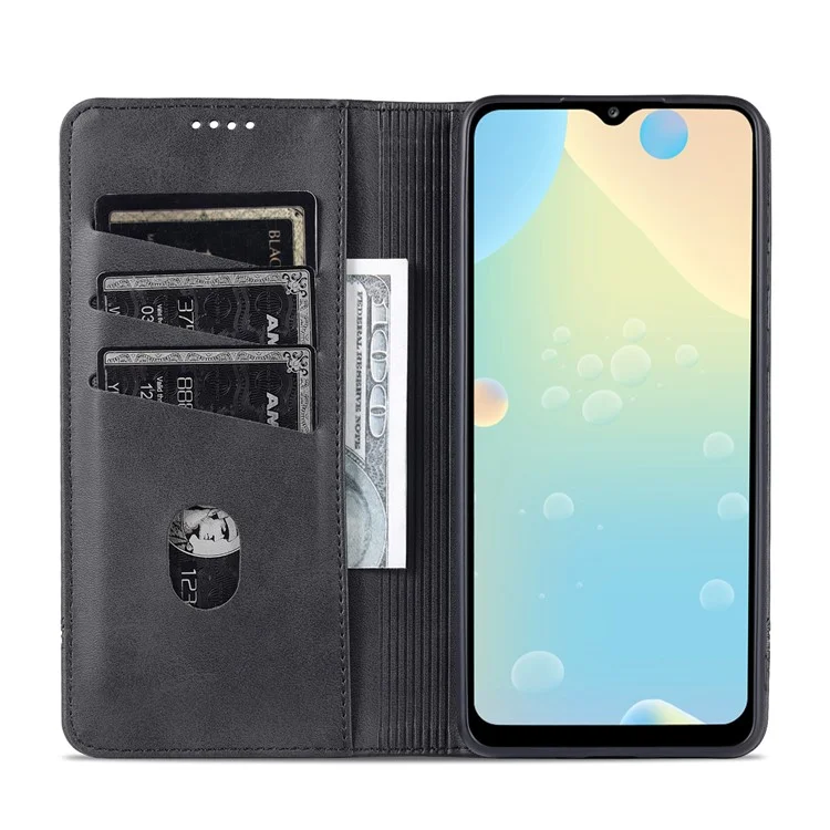 AZNS Phone Bag Case Strong Magnetic Auto-absorbed Cover PU Leather Stand Wallet Smartphone Case for Samsung Galaxy A33 5G - Black