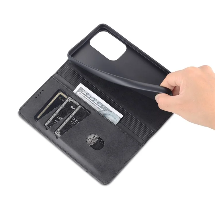 AZNS Phone Bag Case Strong Magnetic Auto-absorbed Cover PU Leather Stand Wallet Smartphone Case for Samsung Galaxy A33 5G - Black
