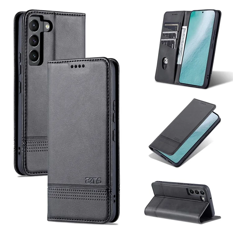 AZNS Magnetic Auto-absorbed Full Protection Phone Deckung PU Leder-standard-brieftaschenhülle Für Samsung Galaxy S22+ 5g - Schwarz