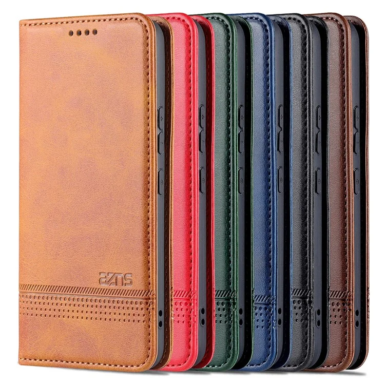 AZNS Magnetic Auto-absorbed Full Protection Phone Deckung PU Leder-standard-brieftaschenhülle Für Samsung Galaxy S22+ 5g - Schwarz