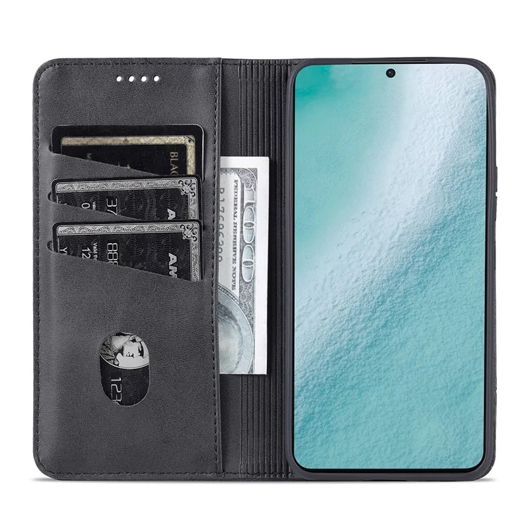 AZNS Magnetic Auto-absorbed Full Protection Phone Deckung PU Leder-standard-brieftaschenhülle Für Samsung Galaxy S22+ 5g - Schwarz