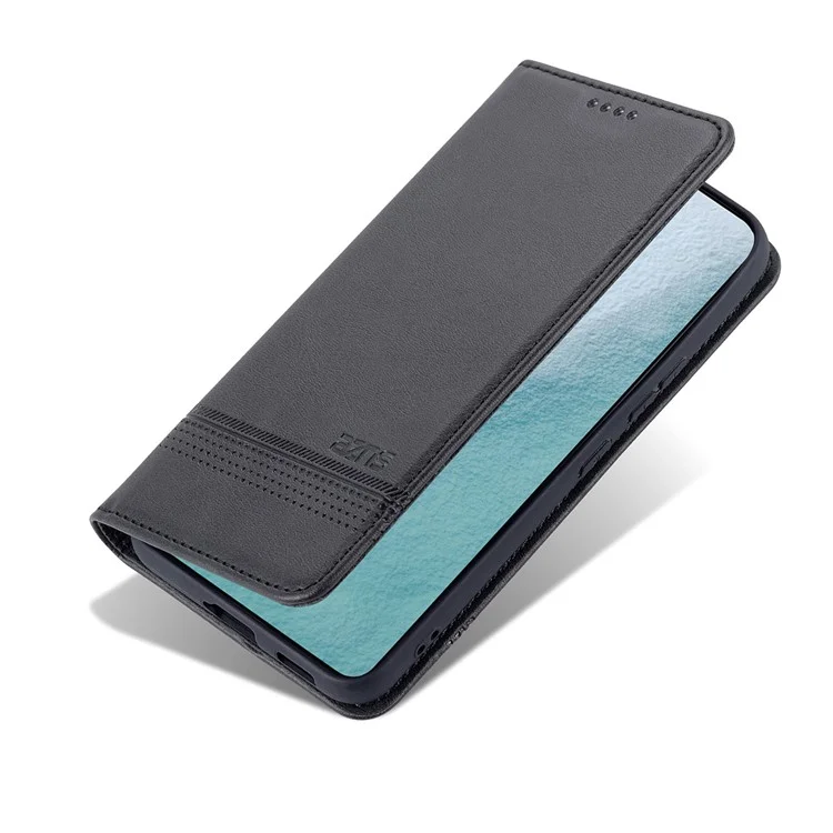 AZNS Magnetic Auto-absorbed Full Protection Phone Deckung PU Leder-standard-brieftaschenhülle Für Samsung Galaxy S22+ 5g - Schwarz