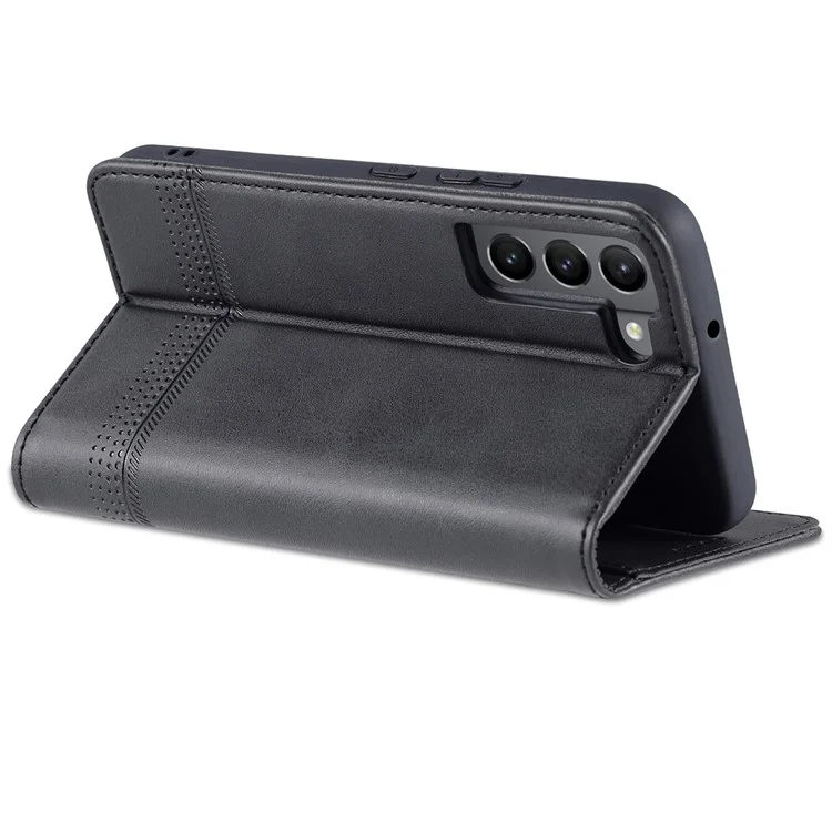 AZNS Magnetic Auto-absorbed Full Protection Phone Deckung PU Leder-standard-brieftaschenhülle Für Samsung Galaxy S22+ 5g - Schwarz