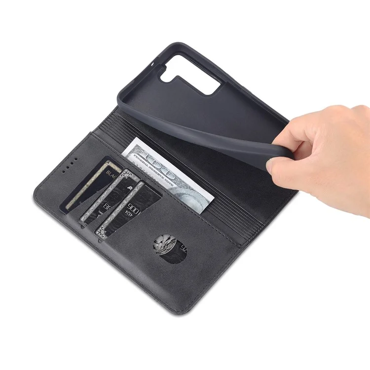 AZNS Magnetic Auto-absorbed Full Protection Phone Deckung PU Leder-standard-brieftaschenhülle Für Samsung Galaxy S22+ 5g - Schwarz