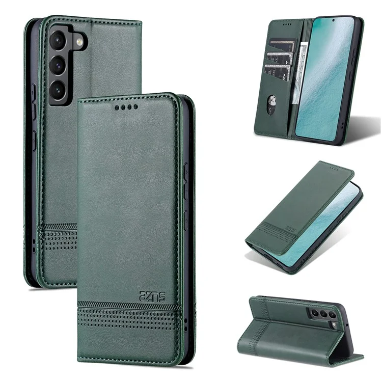 Étui portefeuille magnétique pour Samsung Galaxy S22 5G en cuir PU + TPU, avec protection complète - Vert