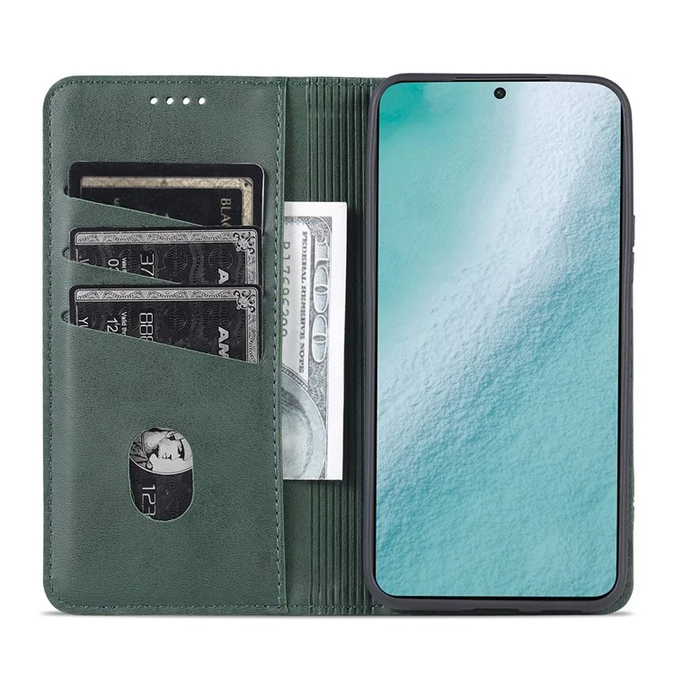 Étui portefeuille magnétique pour Samsung Galaxy S22 5G en cuir PU + TPU, avec protection complète - Vert