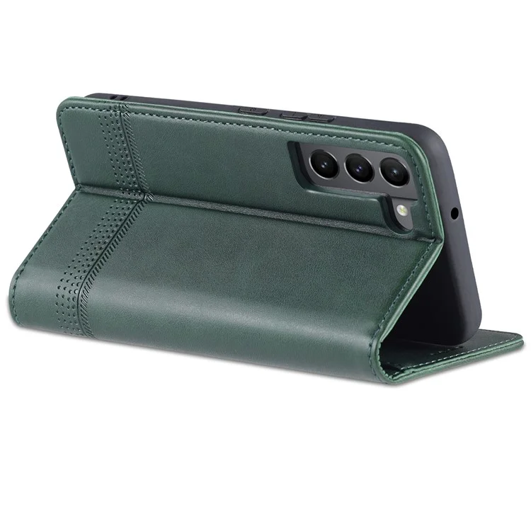 Étui portefeuille magnétique pour Samsung Galaxy S22 5G en cuir PU + TPU, avec protection complète - Vert