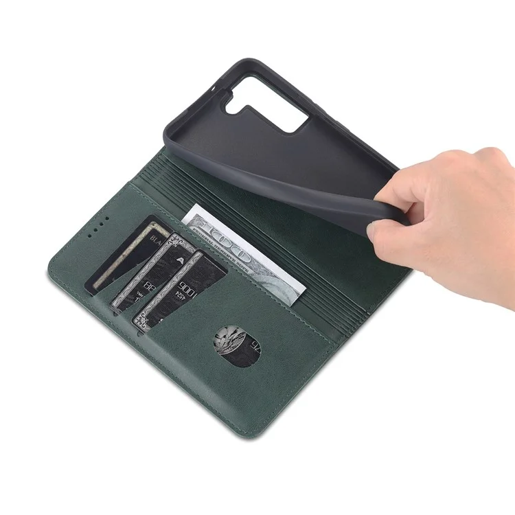 Étui portefeuille magnétique pour Samsung Galaxy S22 5G en cuir PU + TPU, avec protection complète - Vert