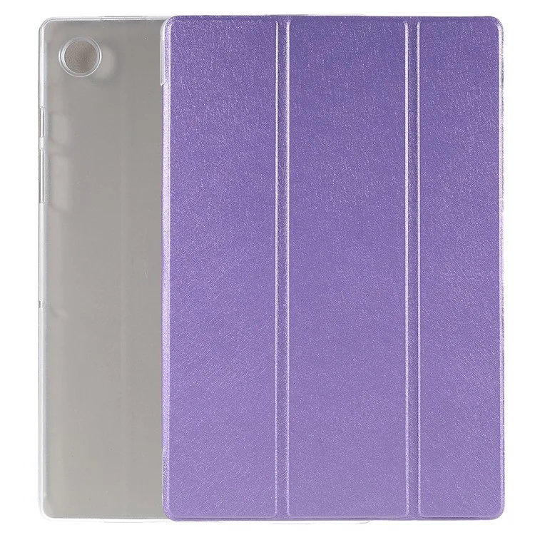 Para Samsung Galaxy Tab A8 10.5 (2021) Textura De Seda Anti-Scrath Tablet Tablet Tablet Tablet Tri-Down Stand Case - Púrpura