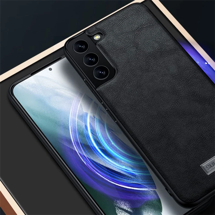 SULADA Drop-proof PU Leather Coated TPU + PC Phone Case Phone Cover for Samsung Galaxy S22 5G - Чёрный