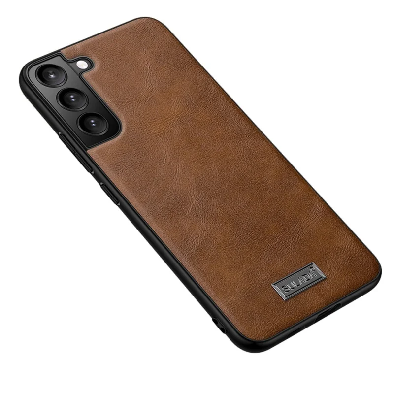 SULADA Drop-proof PU Leather Coated TPU + PC Phone Case Phone Cover for Samsung Galaxy S22 5G - Brown