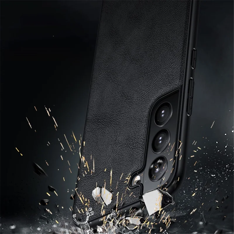 SULADA Drop-proof PU Leather Coated TPU + PC Phone Case Phone Cover for Samsung Galaxy S22 5G - Brown
