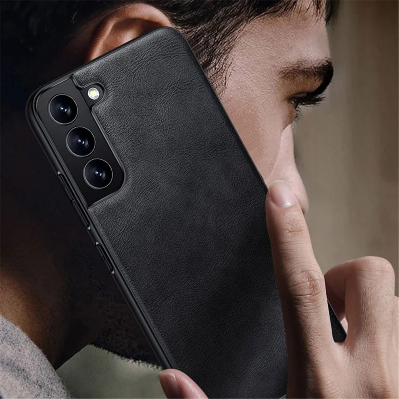 SULADA Drop-proof PU Leather Coated TPU + PC Phone Case Phone Cover for Samsung Galaxy S22 5G - Brown