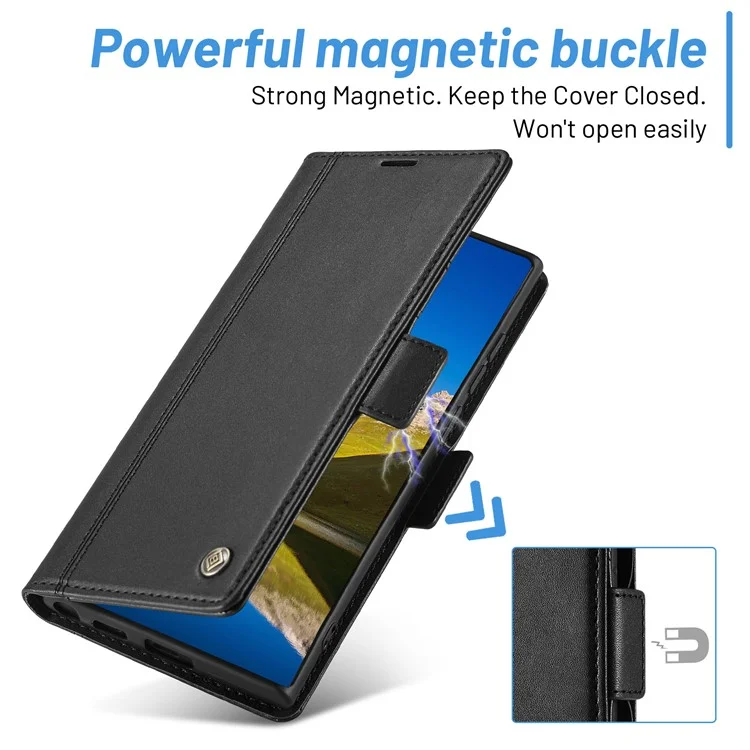 LC.IMEEKE PU-Leder-Cover-Ständer-Geldbörse mit doppeltem Magnetverschluss, Handyhülle für Samsung Galaxy S22 Ultra 5G - Schwarz