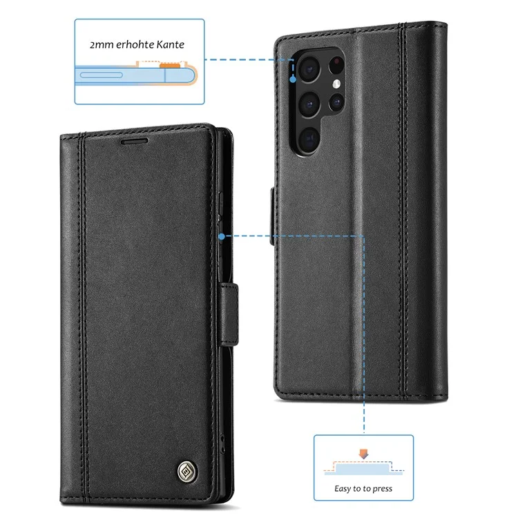 LC.IMEEKE PU-Leder-Cover-Ständer-Geldbörse mit doppeltem Magnetverschluss, Handyhülle für Samsung Galaxy S22 Ultra 5G - Schwarz
