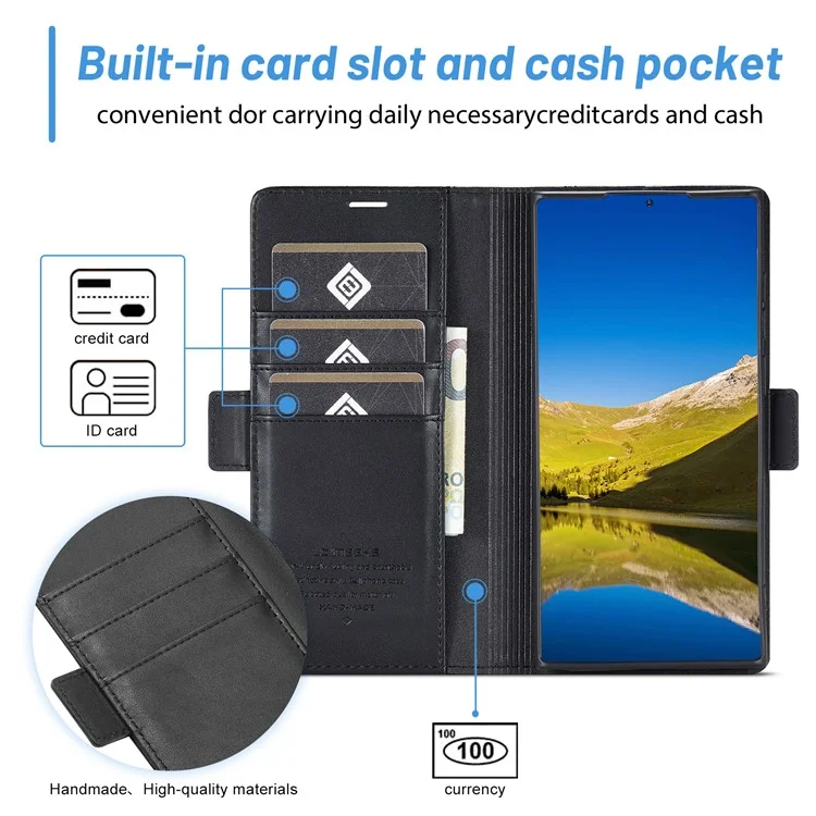 LC.IMEEKE PU-Leder-Cover-Ständer-Geldbörse mit doppeltem Magnetverschluss, Handyhülle für Samsung Galaxy S22 Ultra 5G - Schwarz