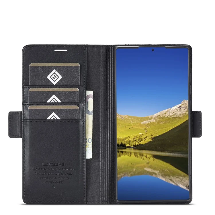 LC.IMEEKE PU-Leder-Cover-Ständer-Geldbörse mit doppeltem Magnetverschluss, Handyhülle für Samsung Galaxy S22 Ultra 5G - Schwarz