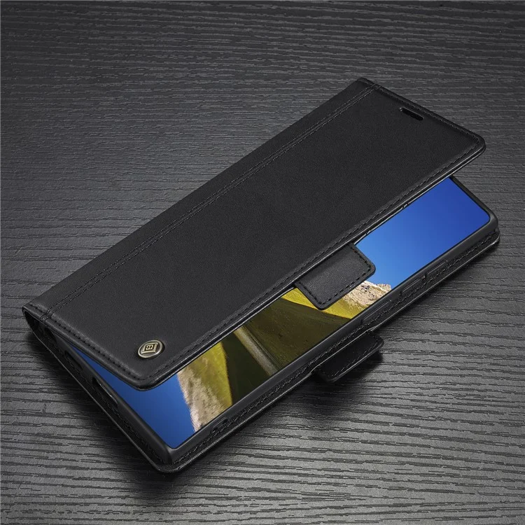LC.IMEEKE PU-Leder-Cover-Ständer-Geldbörse mit doppeltem Magnetverschluss, Handyhülle für Samsung Galaxy S22 Ultra 5G - Schwarz