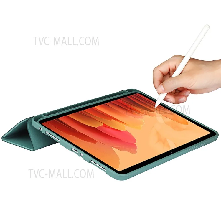 Scratch-proof Trifold Stand TPU Tablet Case Anti-drop Auto Wake/Sleep Protective Cover with Pencil Slot for Samsung Galaxy Tab A7 10.4 (2020) - Black