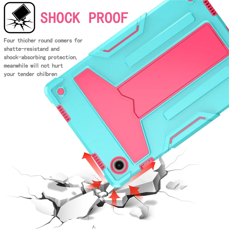 Foldable T-shaped Tablet Case with Kickstand PC Silicone Shockproof Protector Cover for Samsung Galaxy Tab A8 10.5 (2021) / A8 10.5 (2022) - Aqua + Rose