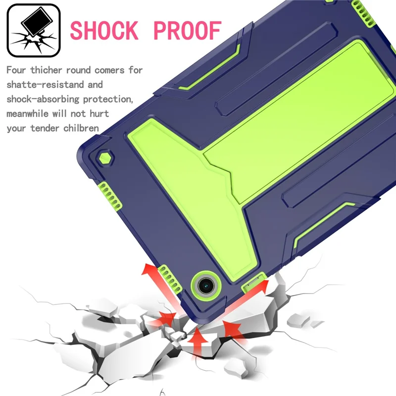 Foldable T-shaped Tablet Case with Kickstand PC Silicone Shockproof Protector Cover for Samsung Galaxy Tab A8 10.5 (2021) / A8 10.5 (2022) - Navy-blue + Olivine