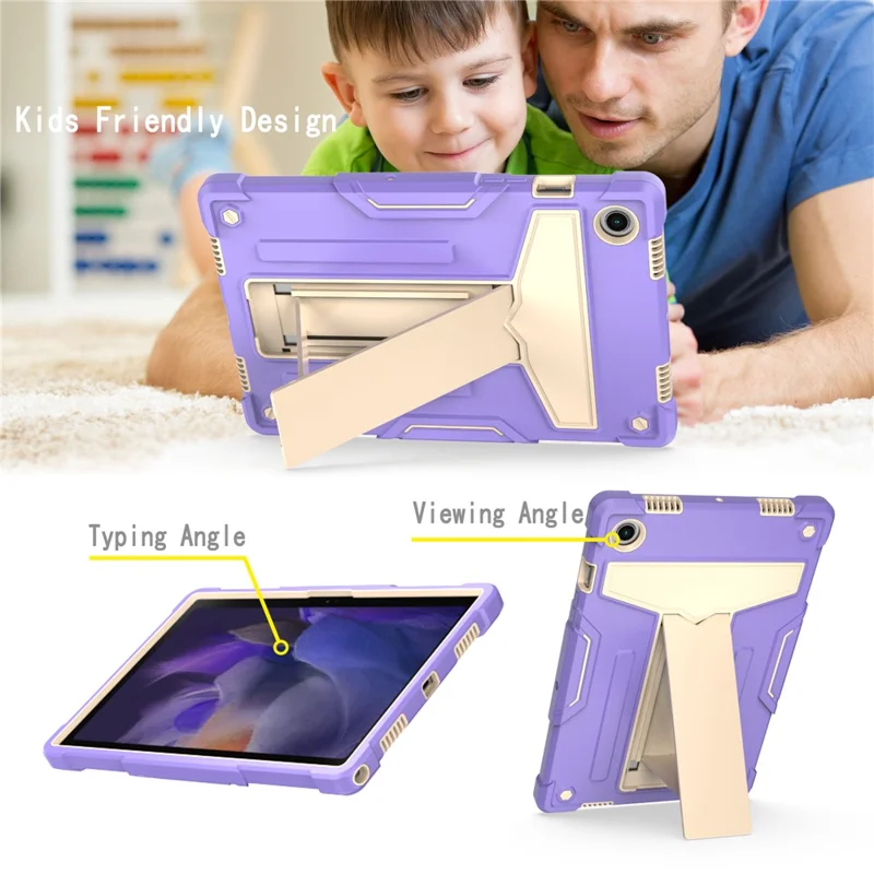 Faltbare T-förmige Tablet-Hülle mit Ständer, PC-Silikon-Stoßfeste Hülle für Samsung Galaxy Tab A8 10.5 (2021) / A8 10.5 (2022) - Lila + Beige
