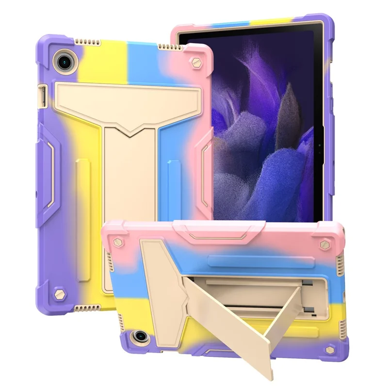 Capa de Tablet Dobrável em Forma de t Com Capa de Protetor à Prova de Choque de Silicone do Kickstand PC Para Samsung Galaxy Tab A8 10.5 (2021) - Rosa Colorido