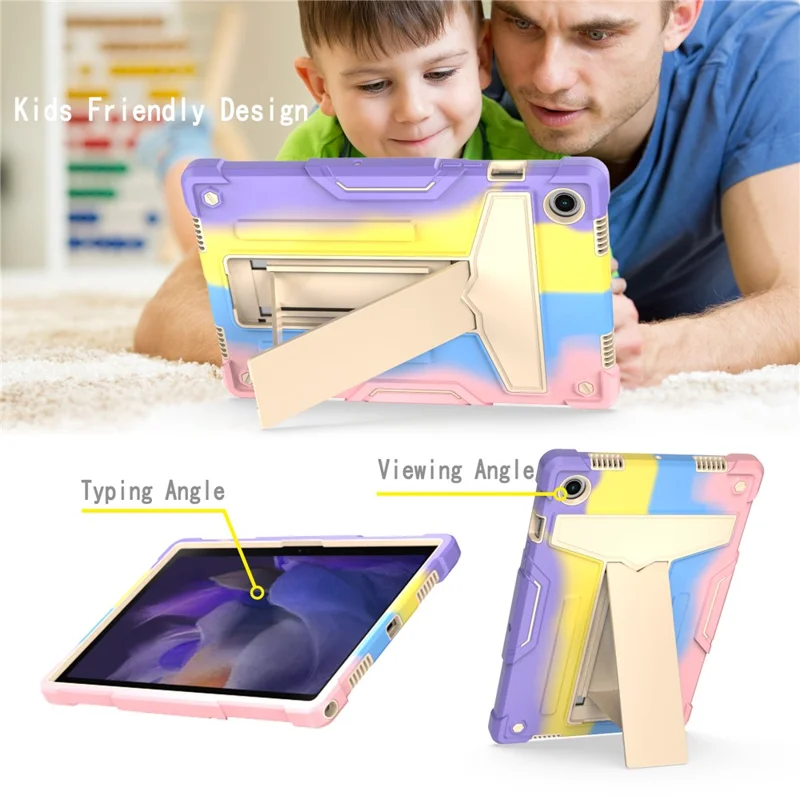 Capa de Tablet Dobrável em Forma de t Com Capa de Protetor à Prova de Choque de Silicone do Kickstand PC Para Samsung Galaxy Tab A8 10.5 (2021) - Rosa Colorido
