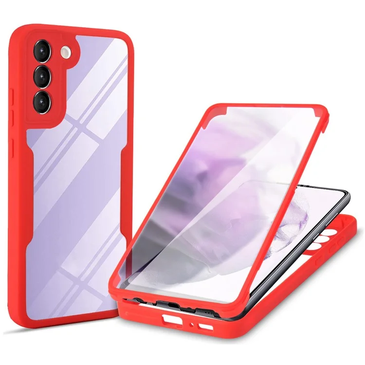 PET Screen Protector + Acrylic + TPU Full Cover Hybrid Phone Case for Samsung Galaxy S22 5G - Red