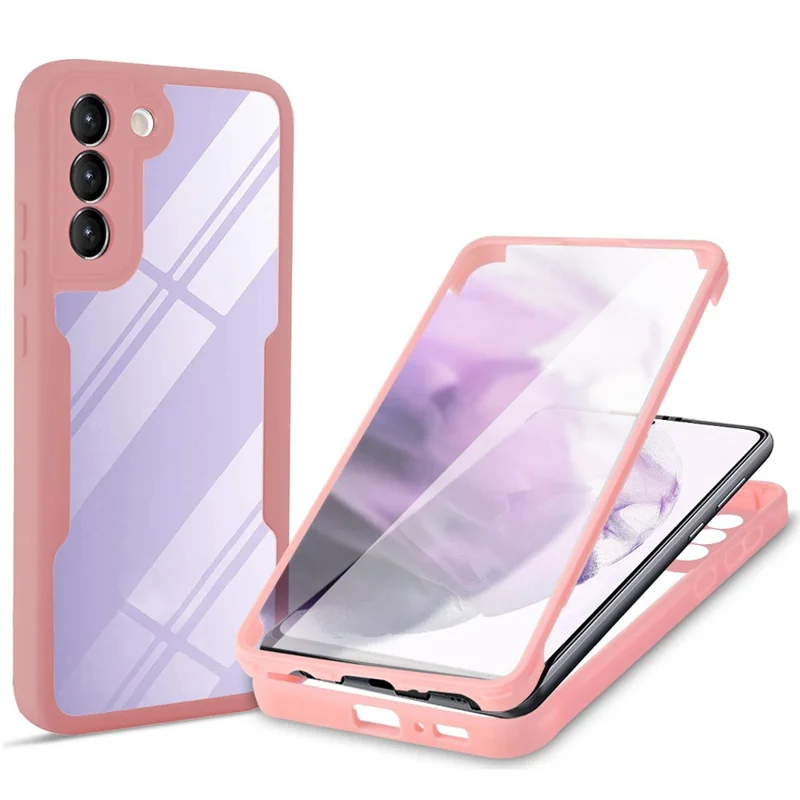 PET Screen Protector + Acrylic + TPU Full Cover Hybrid Phone Case for Samsung Galaxy S22 5G - Pink